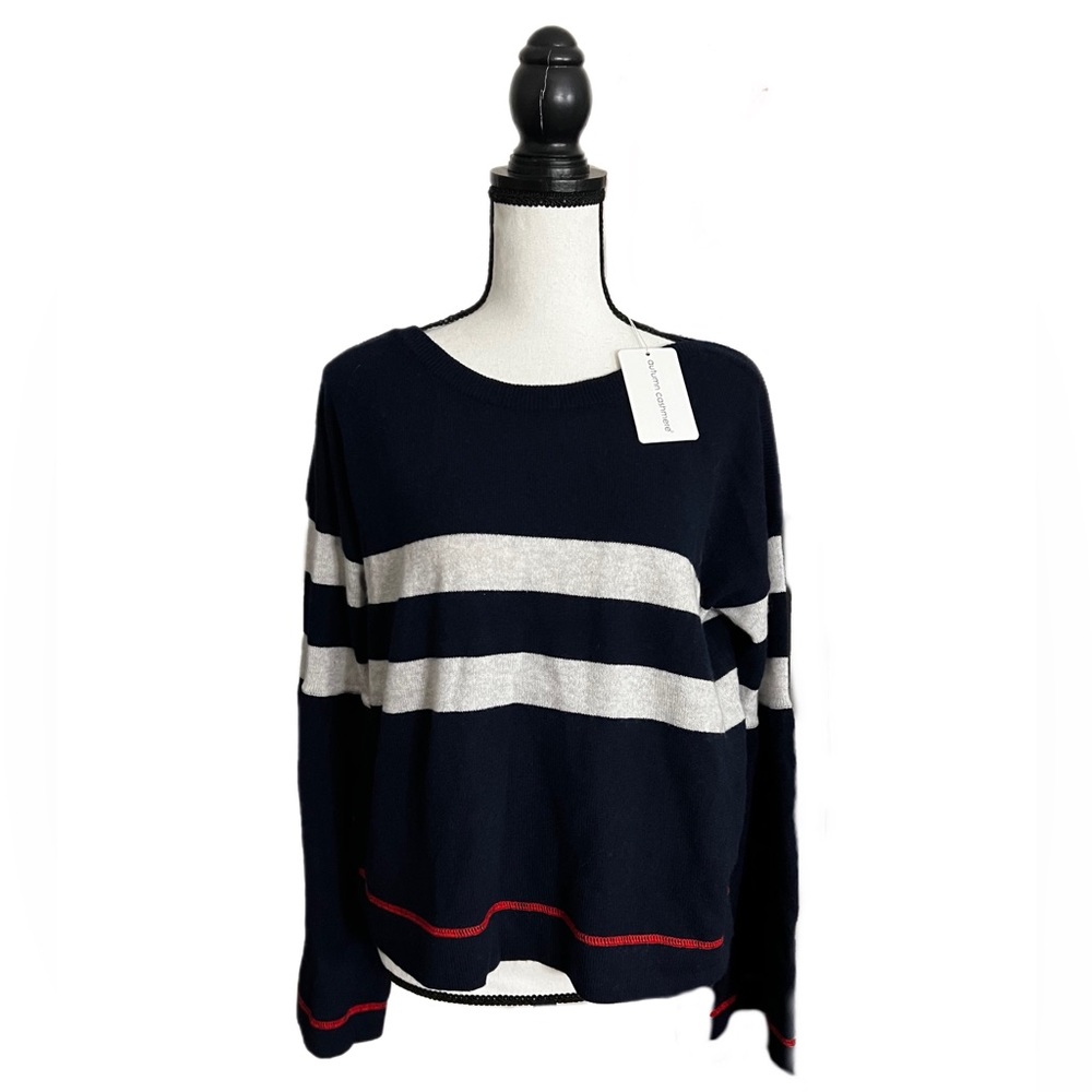 Autumn Cashmere Trumpet Sleeve Striped Boatneck Balloon Sleeve Sweater NWT